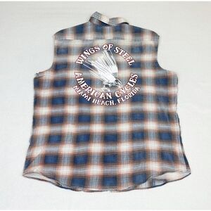 Vintage Wings of Steel Shirt Sleeveless Flannel Miami Beach Cycles